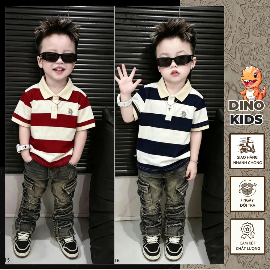 Áo Polo Bé Trai Họa Tiết Kẻ Ngang Mới Nhất_ Áo Polo Cho Bé Chất Cotton Co Dãn Thoáng Mát