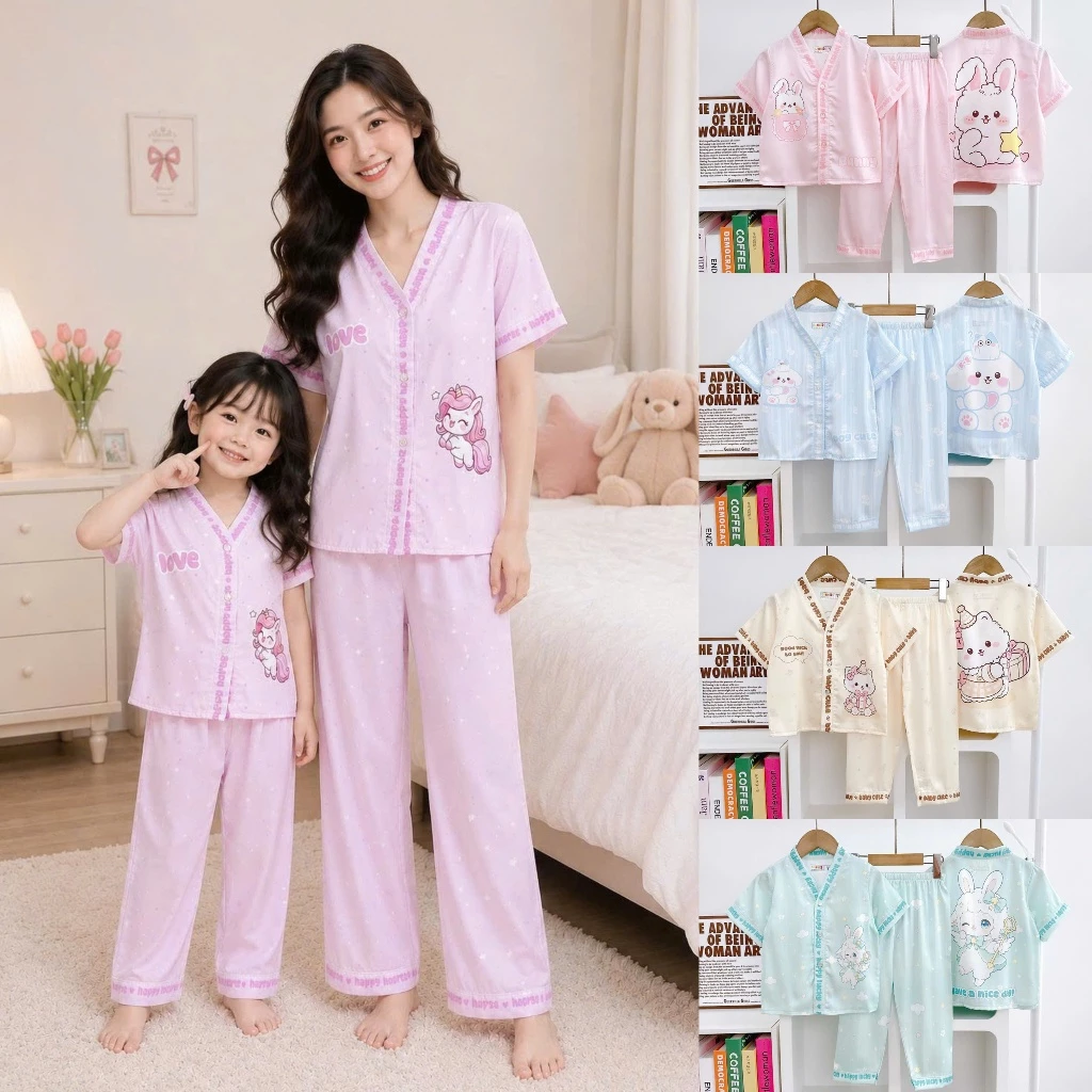 SAMKIDS - SK585 - Bộ Pijama Tay Ngắn Quần Dài Chất Lụa Mềm Mỏng Cho Mẹ và Bé