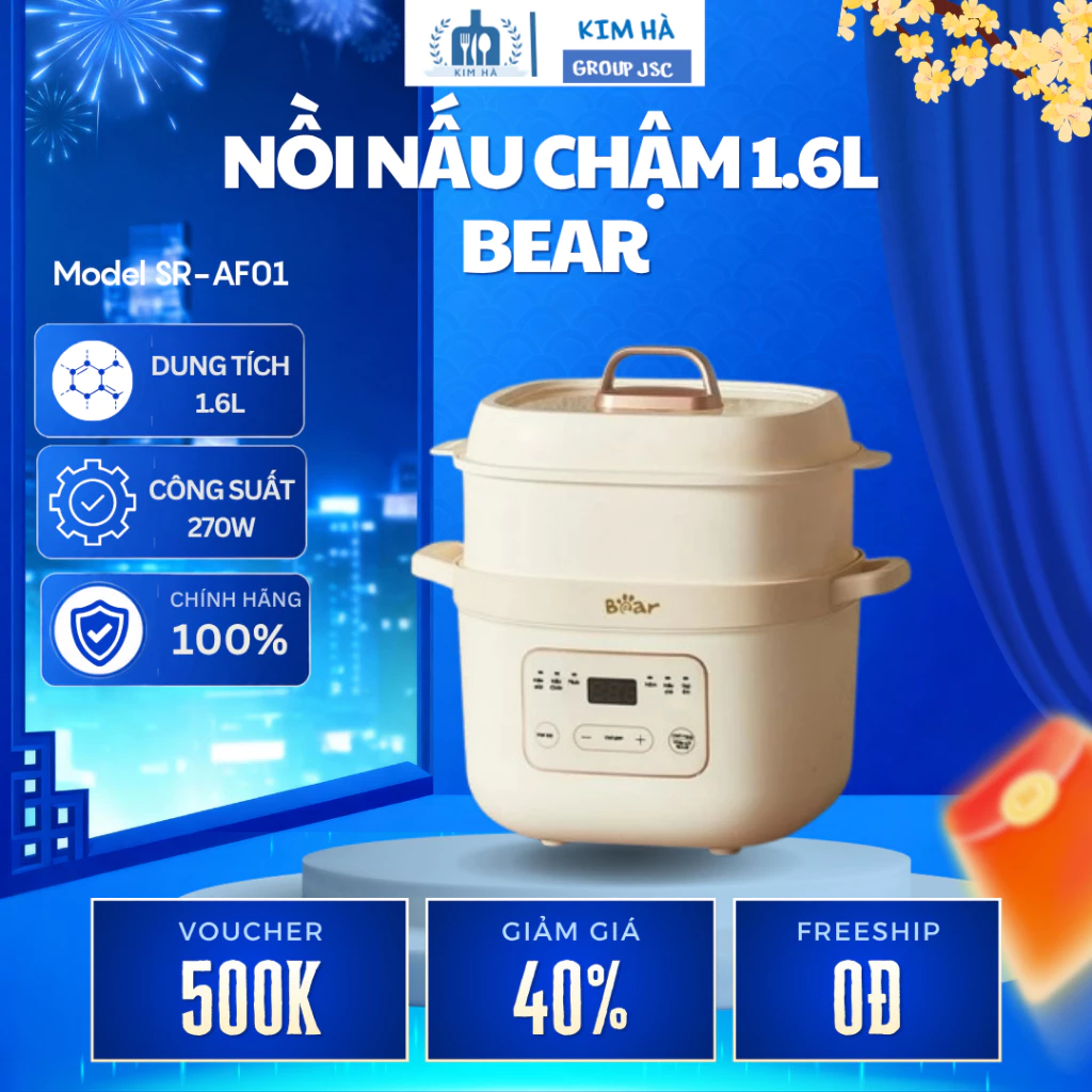 Nồi Nấu Chậm Bear SB-NNC16 1.6L Chính Hãng Cao Cấp, 7 Chức Năng Nấu Hẹn Giờ Đa Năng Tiện Dụng - Kim Hà Group JSC