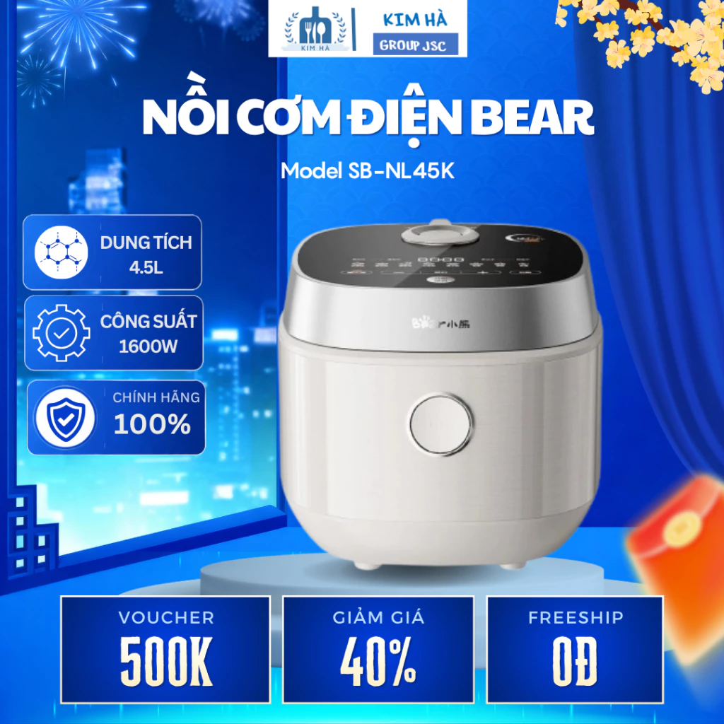 Nồi Cơm Điện Bear RC-4H40Y Công Suất 800W Gia Nhiệt Đều Nấu Cơm Ngon, Thiết Kế Hiện Đại - Kim Hà Group JSC