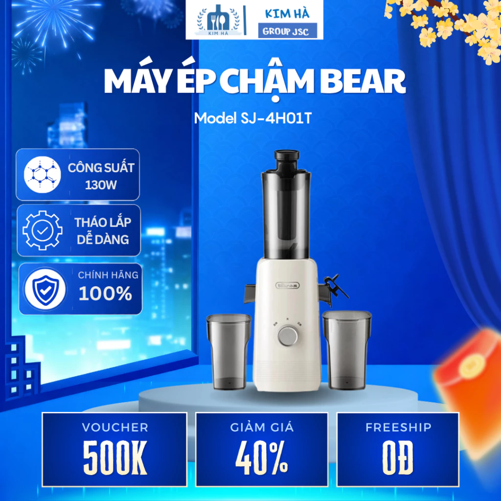 Máy Ép Chậm Bear SJ-4H01T Dung Tích 800ml Công Suất 130W, Xử Lý Tốt Thực Phẩm Mềm Và Cứng - Kim Hà Group JSC