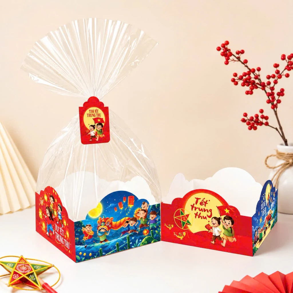 (Sét 50c) Túi + đế giấy. Mẫu Trung thu, Noen (Giáng Sinh). Đựng bánh kẹo, quà tặng
