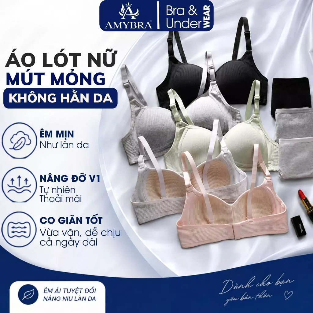 Áo Ngực Học Sinh Nữ Cotton Mềm Mịn Thoáng Mát, Áo Lót Nữ Mút Mỏng Ôm Ngực Không Gọng AMYBRA A414