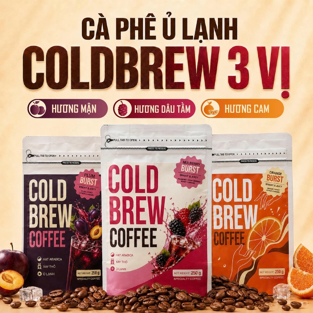 [TẶNG TÚI LỌC] Cold Brew Cà Phê Ủ Lạnh Túi 250g 3 Vị Hoa Quả Hạt Arabica Nguyên Chất Hương Trái Cây