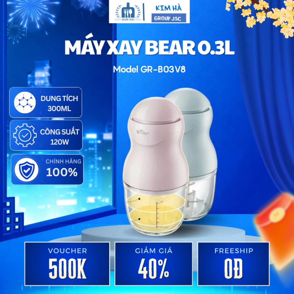 Máy Xay Ăn Dặm Bear 0.3L GR-B03V8 Nhỏ Nhắn Tiện Lợi, Công Suất Mạnh Mẽ Giúp Xay Nhỏ Thực Phẩm - Kim Hà Group JSC