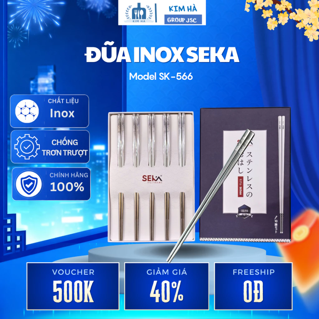Đũa Inox Seka SK566 Inox 316 Sáng Bóng Hạn Chế Bám Bẩn, Dễ Dàng Vệ Sinh Sau Khi Sử Dụng - Kim Hà Group JSC