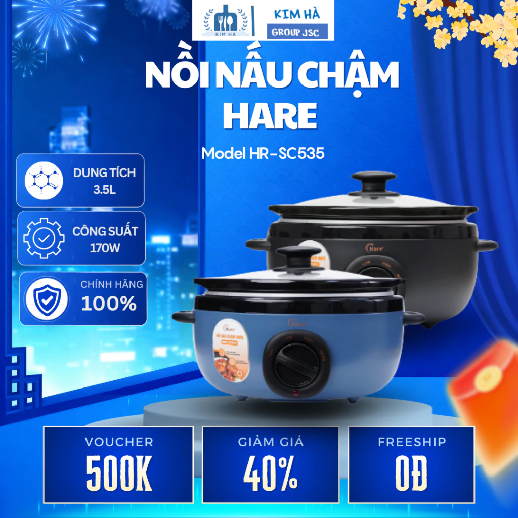Nồi Nấu Chậm Hare HR-SC535 Lòng Nồi Gốm Sứ Cao Cấp An Toàn, Đảm Bảo An Toàn Dễ Dàng Sử Dụng - Kim Hà Group JSC