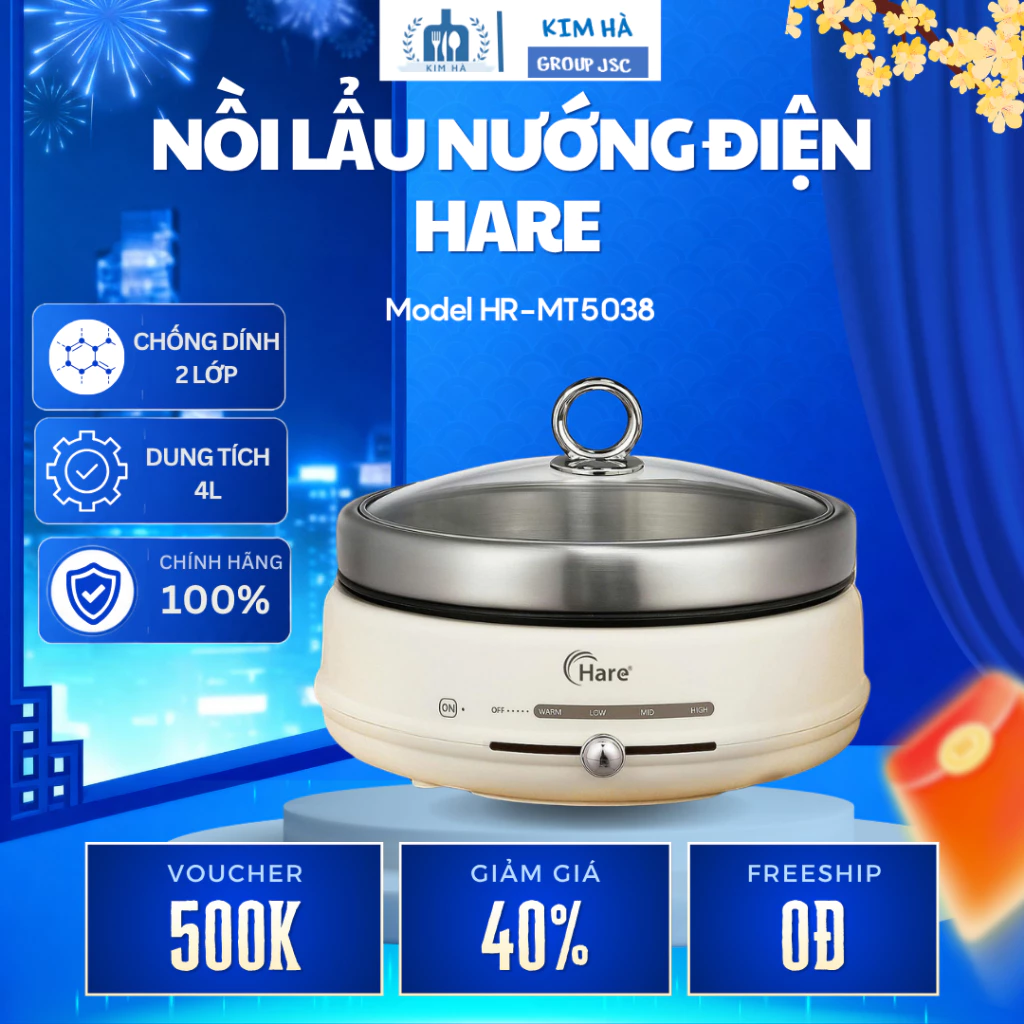 Nồi Lẩu Nướng Điện Hare HR-MT5038 Kết Hợp Nướng Và Nấu Lẩu Tiện Lợi, Giúp Chuẩn Bị Bữa Ăn Tiện Lợi - Kim Hà Group JSC