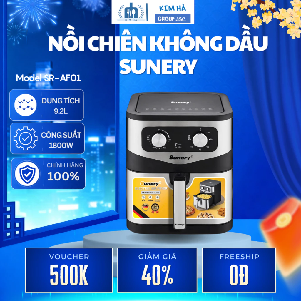 Nồi Chiên Không Dầu Sunery Dung Tích 9.2L Phù Hợp Mọi Gia Đình, Tiết Kiệm Thời Gian Nấu Nướng - Kim Hà Group JSC