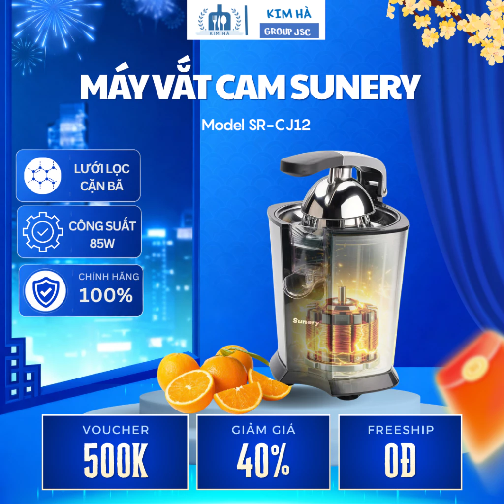 Máy Vắt Cam Sunery SR-CJ12 2 Đầu Vắt Đa Năng Cho Cam Chanh Bưởi, Thiết Kế Linh Hoạt Tiện Lợi - Kim Hà Group JSC