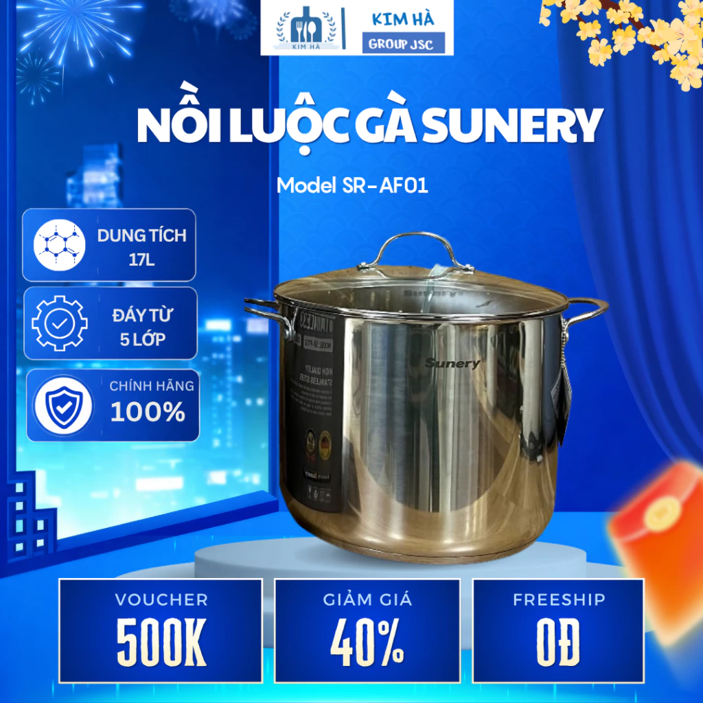 Nồi Luộc Gà Sunery Dung Tích Cực Lớn Nắp Kính Chịu Lực Dễ Quan Sát, Thiết Kế Tiện Lợi Khi Sử Dụng - Kim Hà Group JSC