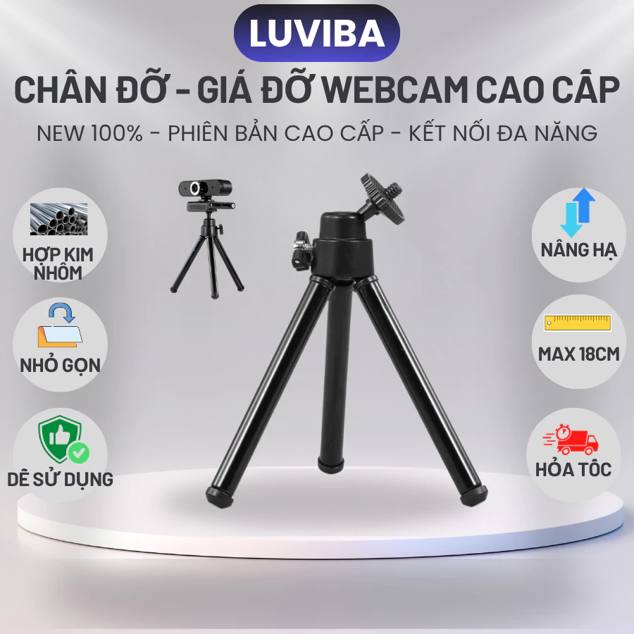 Chân đỡ, giá đỡ, tripod webcam di động để bàn 3 chân cổ xoay 360 độ LUVIBA CD1