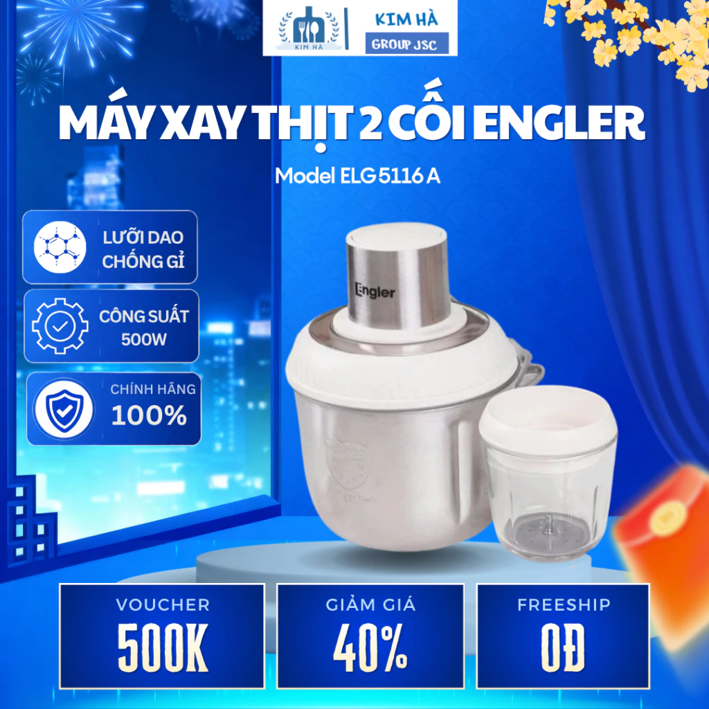 Máy Xay Thịt 2 Cối Engler ELG5116A Công Suất 500W Lưỡi Dao 4 Cánh 2 Tầng, An Toàn Khi Sử Dụng - Kim Hà Group JSC