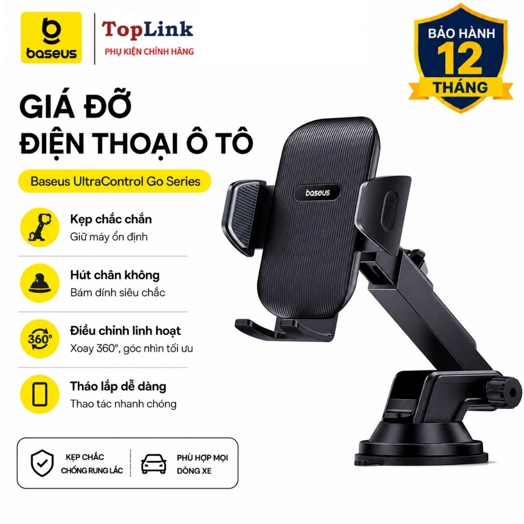 Giá Đỡ Điện Thoại Gắn Kính Hoặc Taplo Baseus C40361600111 Có Giác Hút Chắc Chắn Xoay 360 độ Cho IP SS Xiaomi Huawei Oppo
