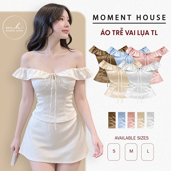 TRỄ VAI LỤA TL - CHUN SAU 30%, khóa kéo 1 bên hông VÀ Chân Váy Lụa Ngắn TL ( bán tách SET )
