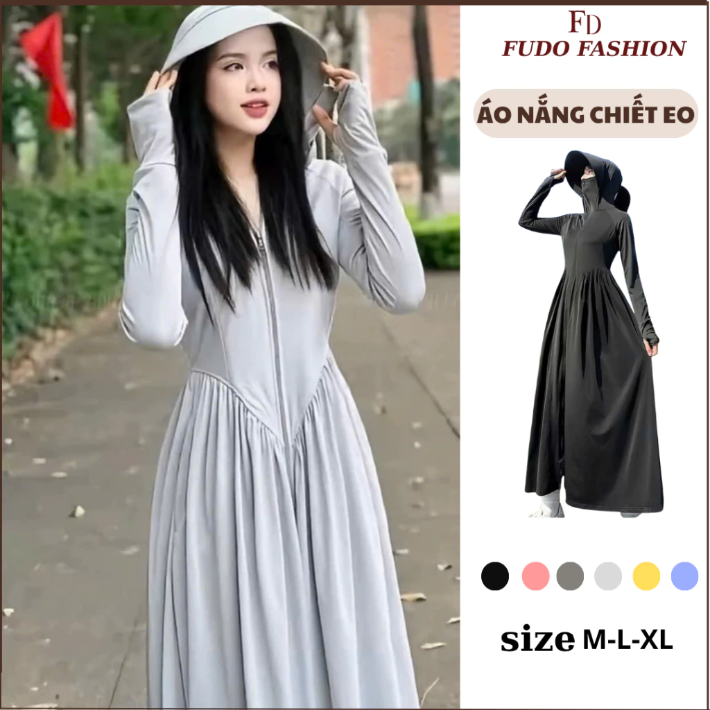 Áo Chống Nắng Toàn Thân Nữ 2 LỚP Dáng Dài chiết eo tôn dáng Có Mũ Rộng Vành Chống Tia UV Chất Thun Lạnh SIÊU Mềm Mịn