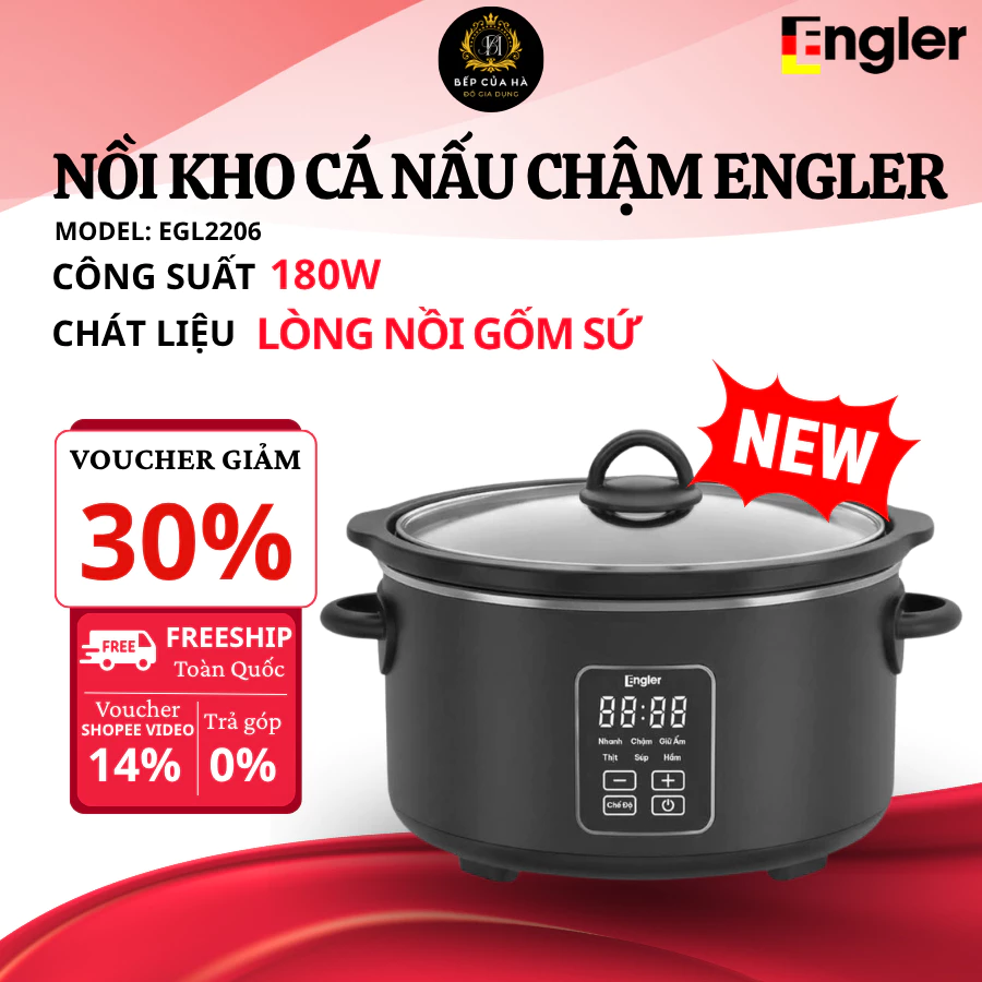 Nồi Kho Cá Engler EGL2206 Nấu Chậm, Thiết Kế Tiện Dụng, Giúp Thực Phẩm Mềm Nhừ Thấm Vị - Bếp Của Hà