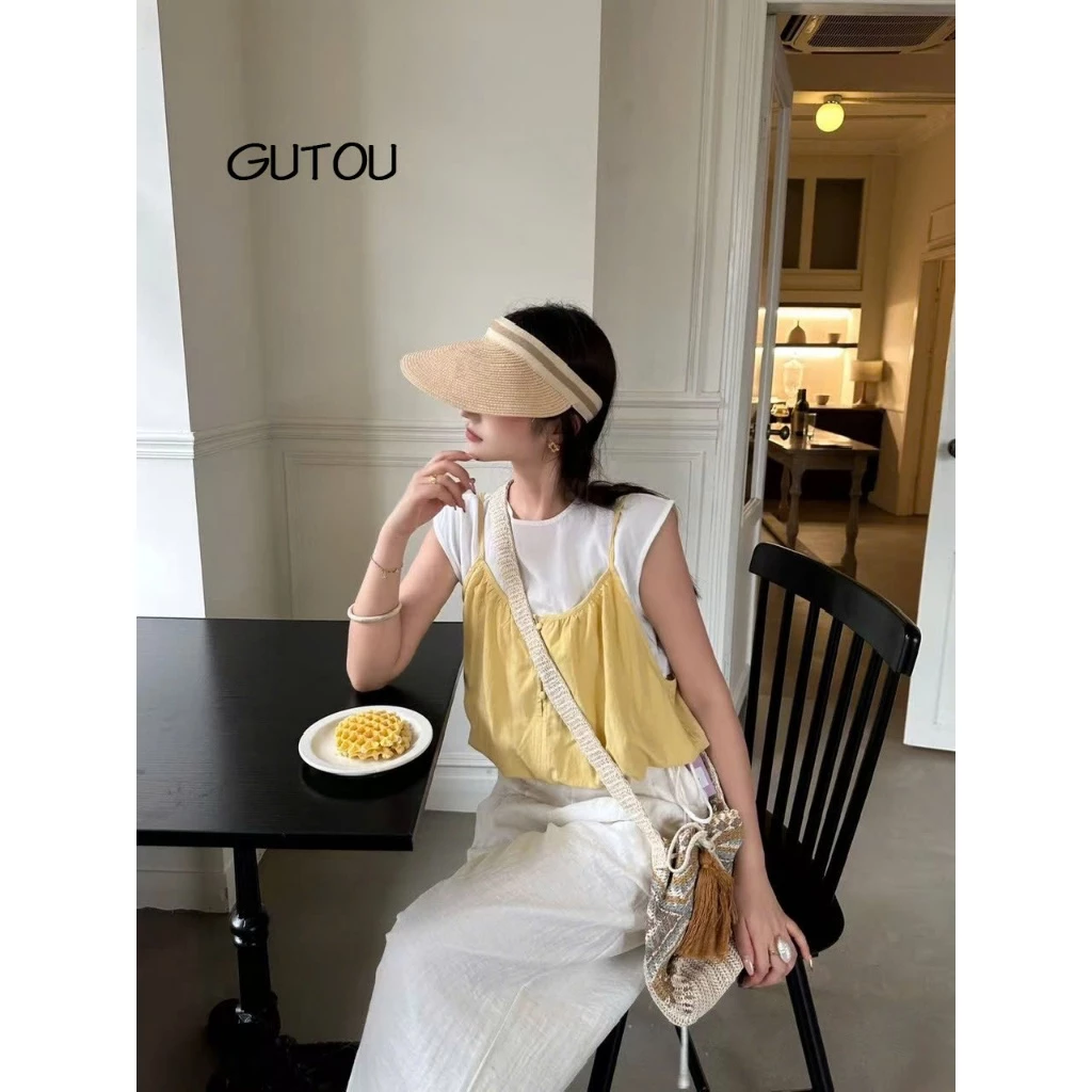 QCCC L1 Set Áo Hai Dây Dáng Bí Cúc Dọc Kèm Áo Thun G298