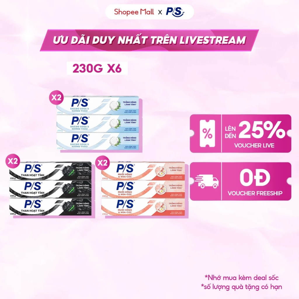 [LIVE] Combo 6 Kem đánh răng P/S Trắng Răng Lành Tính - 100% Công Thức Được Kiểm Chứng