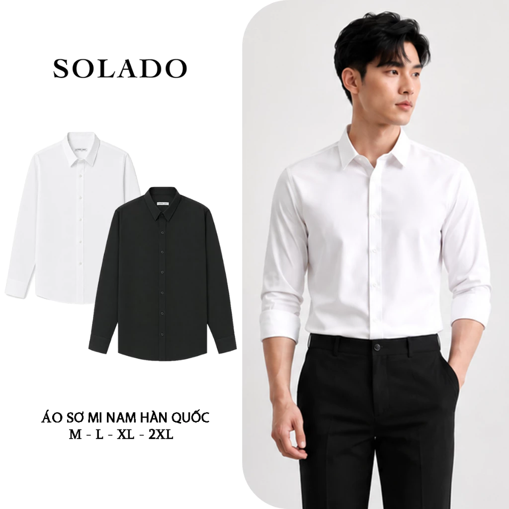 Áo sơ mi nam trắng SOLADO dài tay công sở slimfit Hàn quốc vải lụa chống nhăn thấm hút mồ hôi SMR