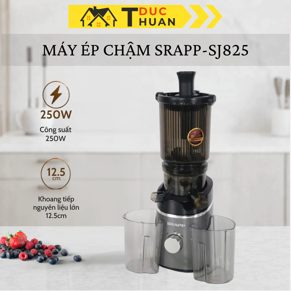 Máy Ép Chậm SRAPP SH-SJ825 Động Cơ lõi Đồng 250W Làm Kem Ép Củ Quả Kiệt Bã