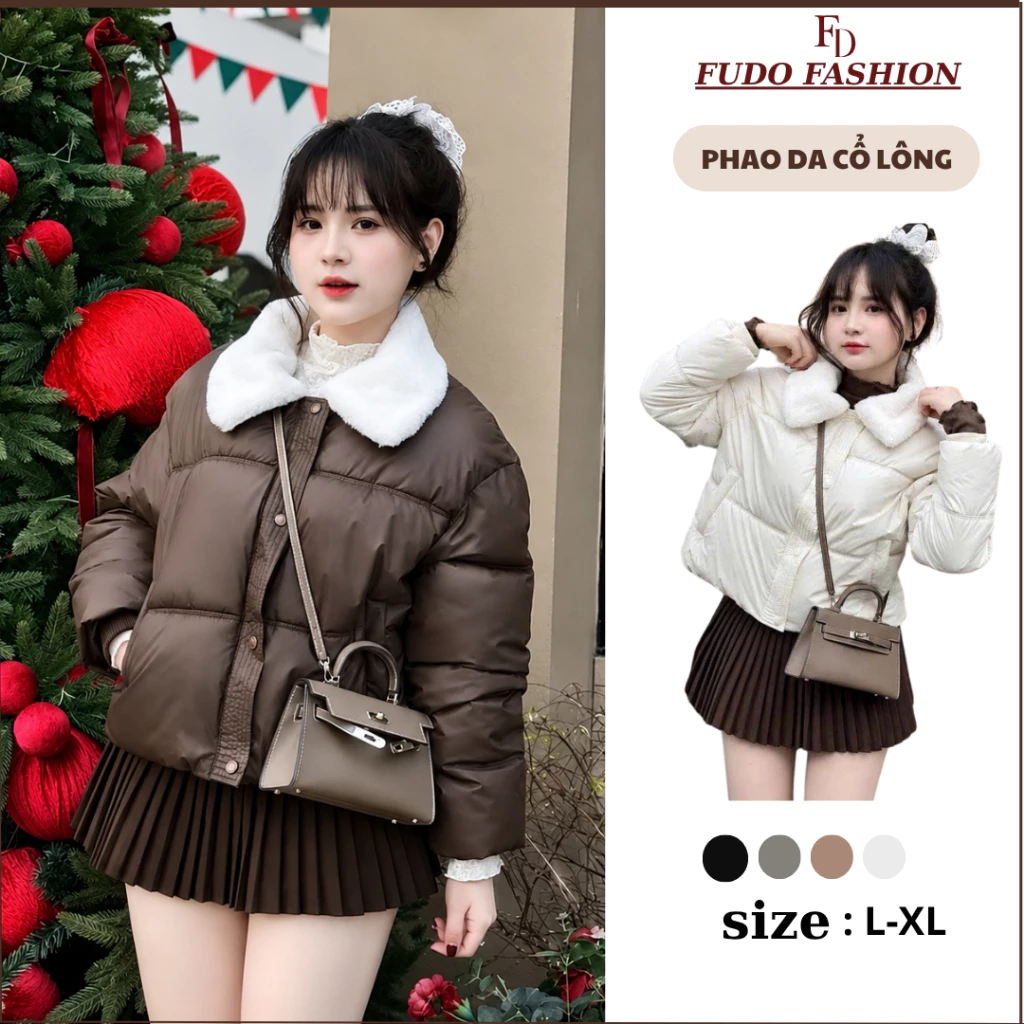 Áo Khoác Phao Nữ Dáng Ngắn Cổ Lông Có Dây Rút Áo Phao Croptop Nữ 3 Lớp Siêu Ấm FUDO.FASHION