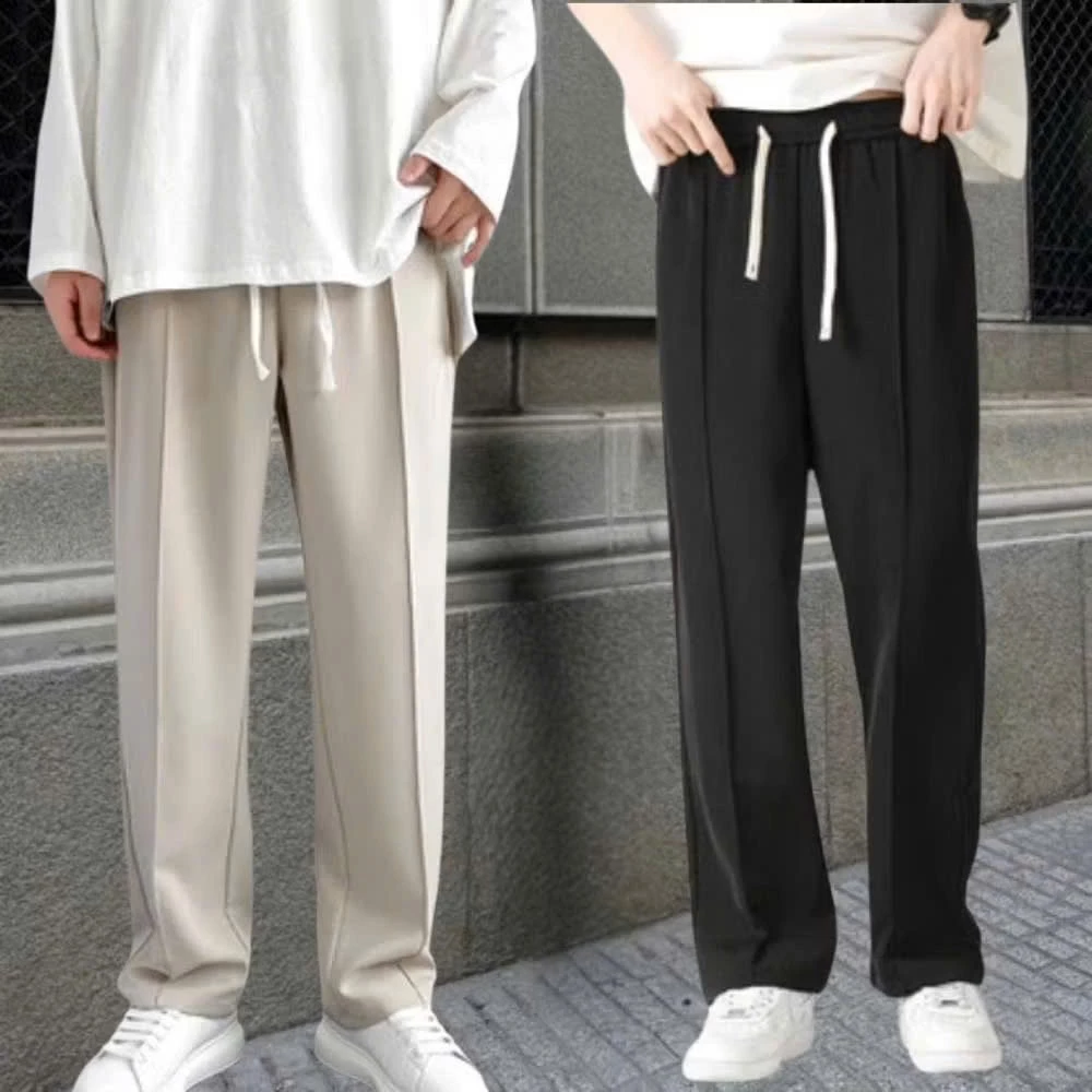 Quần Ống Rộng Cạp Chun ,Chất Liệu Cotton 98% VNXK, Dáng Suông, Có Dây Rút, Chiết Ly Dáng Hàn Quốc