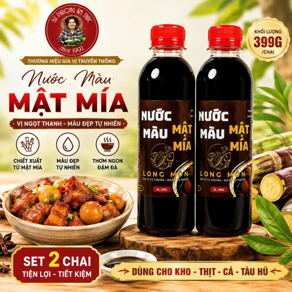 Combo 2 Chai Nước Màu Mật Mía Bu Phương 399G | Nước Hàng Kho Thịt, Cá Kho, Gà Kho Lên Màu Đẹp Tự Nhiên