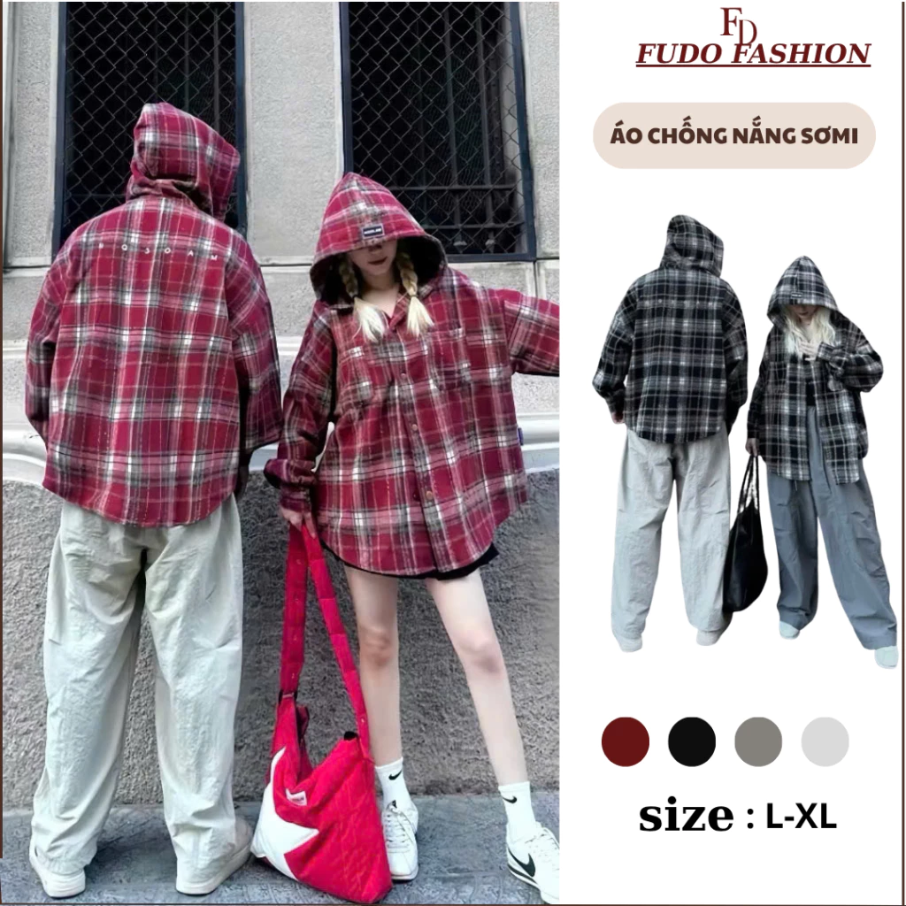 Áo Sơ Mi Khoác Ngoài Flannel Caro Nam Và Nữ ,Tay Dài Caro Có Nón Form Rộng Chất Vải Dạ Kẻ Sọc Dày dặn Thoáng Mát Unisex