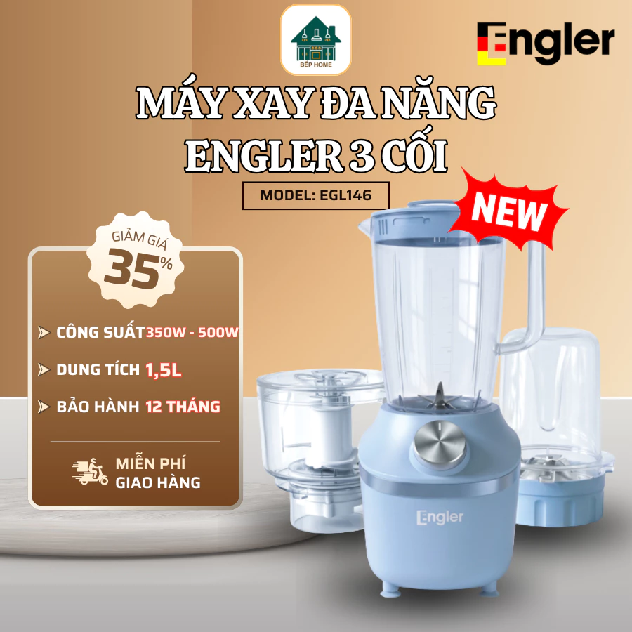 Máy Xay Thực Phẩm Engler EGL146 3 Cối, Thiết Kế Đa Năng, Xay Nhuyễn Nhanh, Phù Hợp Gian Bếp Gia Đình - Bếp Home