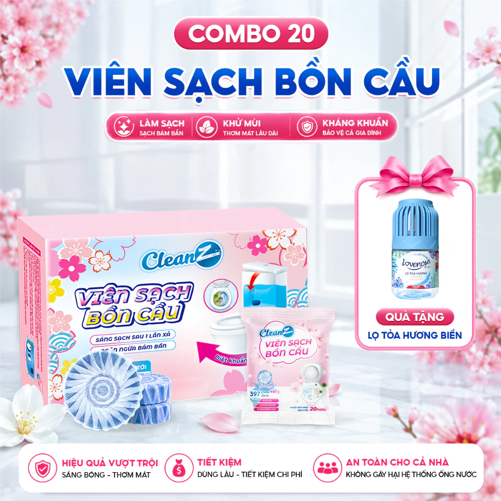 [TẶNG LỌ TỎA HƯƠNG] Combo 20 Viên Sạch Bồn Cầu CleanZ Viên Thả Bồn Cầu Khử Mùi, Sạch Khuẩn 50g/viên