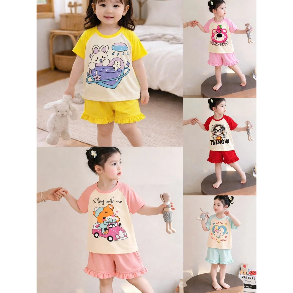 [ 7-25 ký ] Bộ Cộc Tay Thun Lạnh cho bé gái mặc mùa hè , mặc ở nhà mặc đi học mền mịn mát