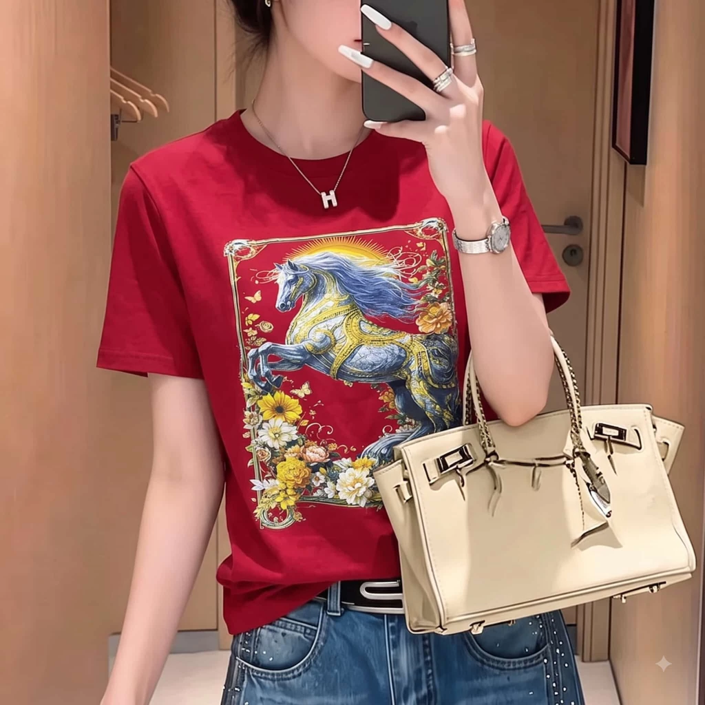 Áo Phông Nữ Hình Ngựa Mã Đáo Thành Công Họa Tiết Đẹp Thời Trang