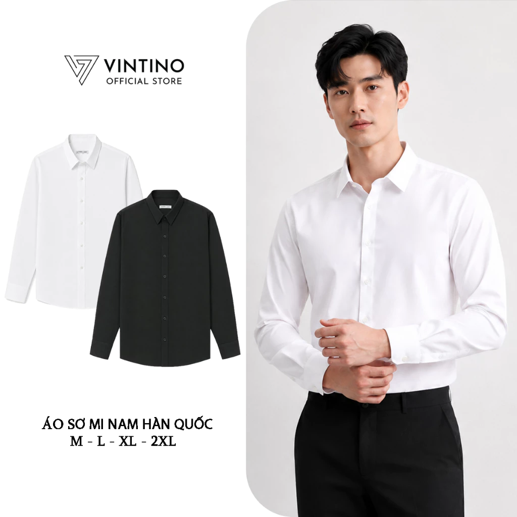 Áo sơ mi nam trắng VINTINO dài tay công sở phom ôm Hàn quốc vải lụa chống nhăn thấm hút mồ hôi SMR