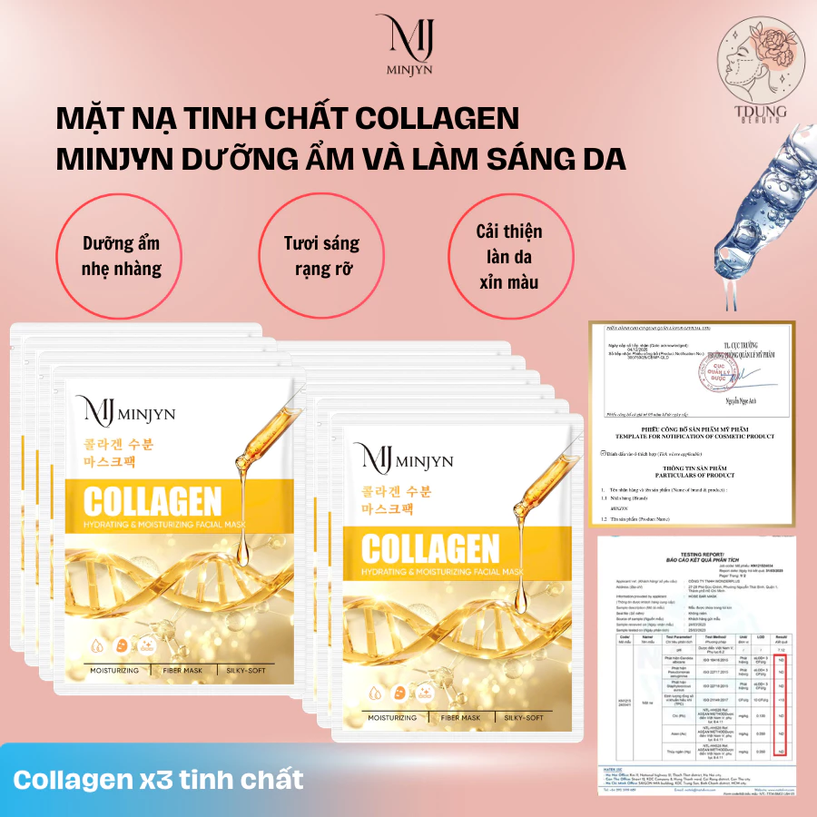 [COMBO 30M] Mặt nạ Collagen Vàng MINJYN hỗ trợ dưỡng ẩm, dưỡng sáng da căng bóng giảm nếp nhăn mờ thâm nám se khít lcl