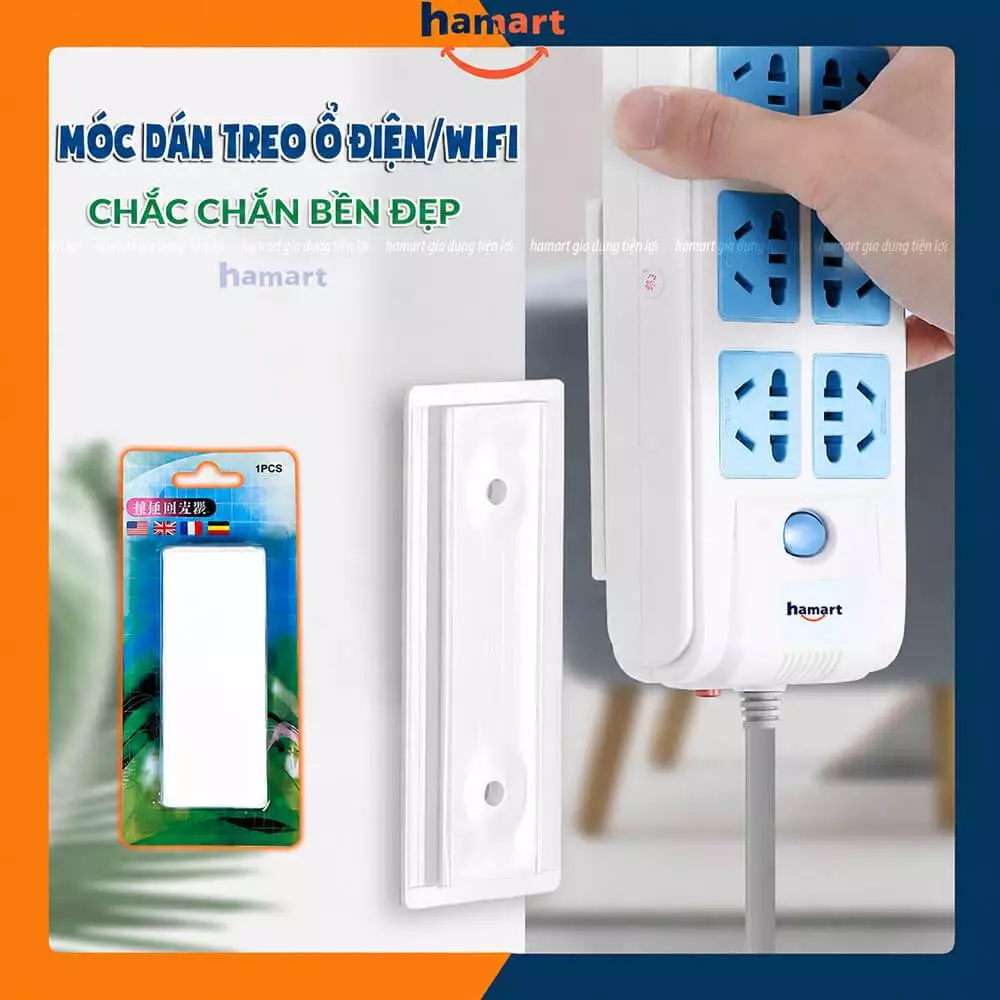 Miếng Dán Tường Treo Ổ Cắm Điện Thông Minh Móc Đỡ Wifi Keo Siêu Dính Treo Đồ Đa Năng Tiện Lợi