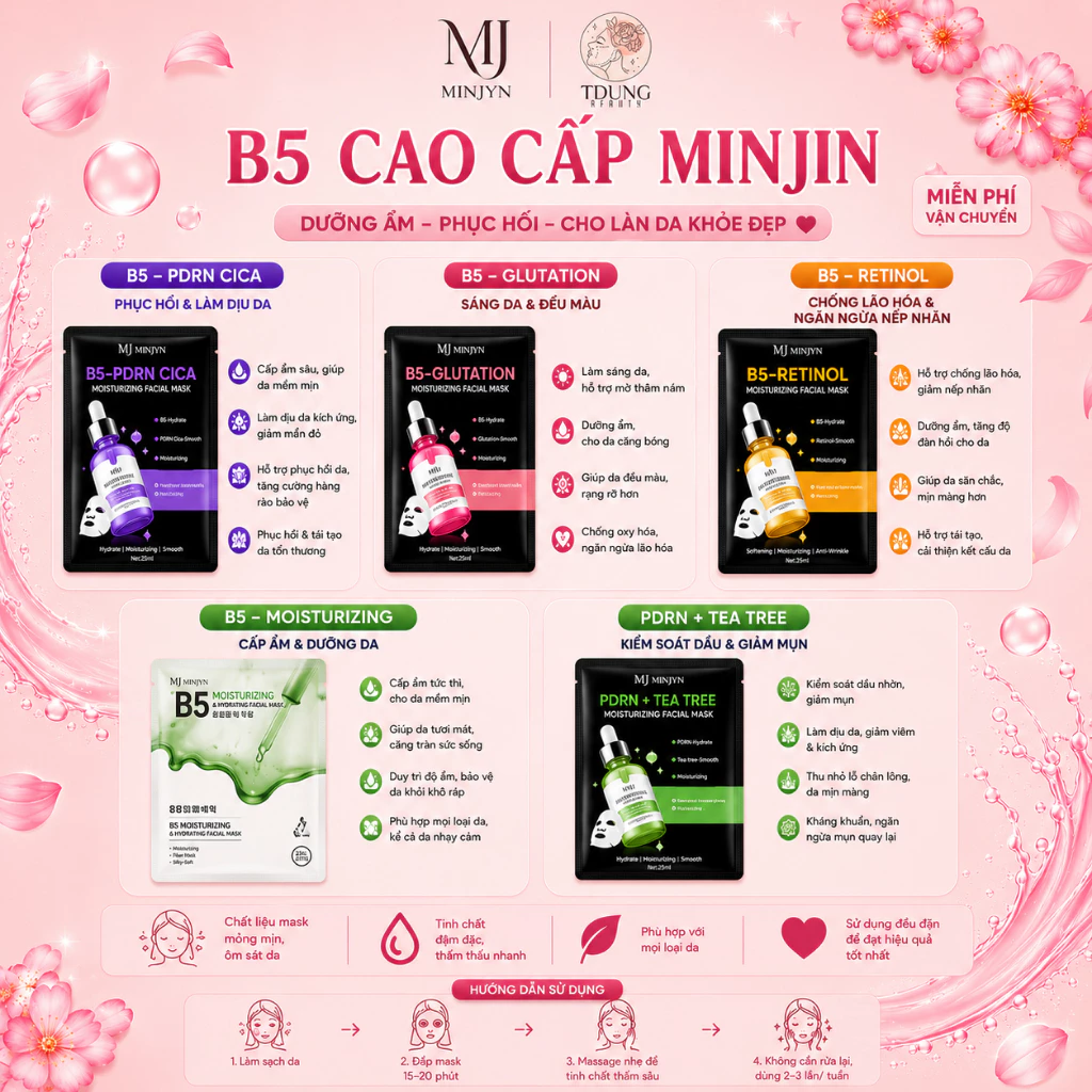 [COMBO 30M] Mặt nạ giấy MINJYN Vitamin B5 phục hồi da dịu da giảm mu.n mask đắp mặt làm đẹp da