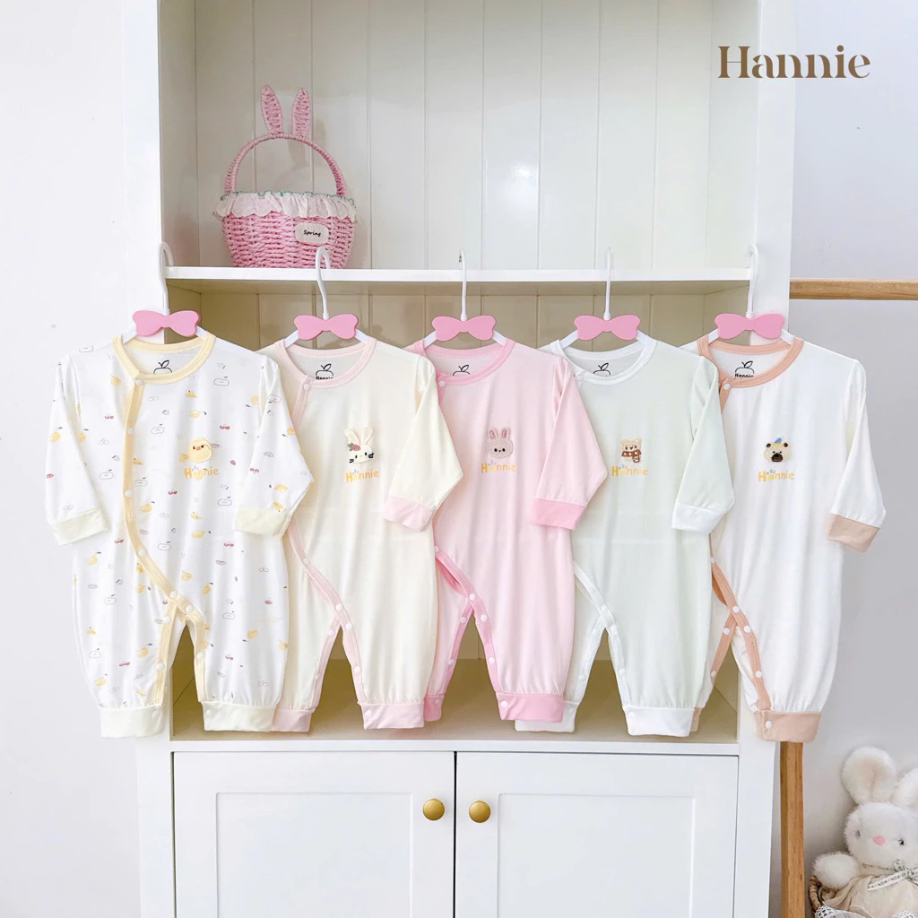 Body Hannie  Dài Tay Cài Chéo Pettit Thun Lạnh Mềm Mát Cho Bé Sơ Sinh Size 3-8kg