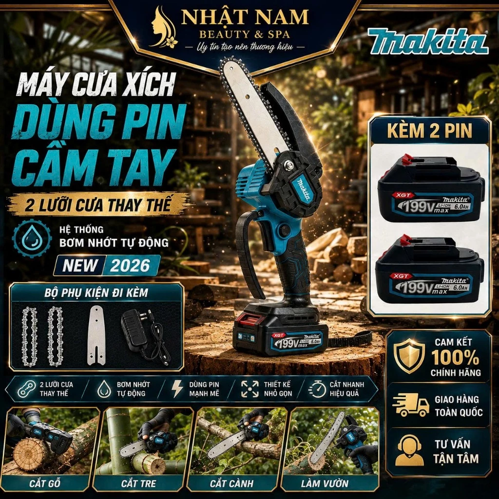 Máy Cưa Xích Cầm Tay MAKITA Dùng Pin Công Suất Lớn, Máy Cưa Xích Không Dây Cưa Cây Gỗ Cực Nhanh, Hoạt Động Mạnh Mẽ