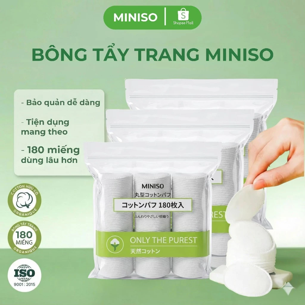 [ COMBO 05 BỊCH ] Bông Tẩy Trang Miniso Nhật Bản 180 Miếng Tròn, Dòng cao cấp loại 1 siêu mềm mịn , Phù hợp mọi loại da
