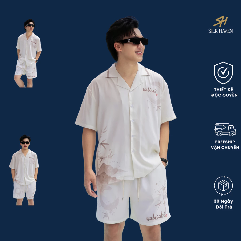 Bộ Pijama Nam Lụa cao cấp tay ngắn -SILK HAVEN SN8 - Đồ Bộ Lụa  cộc tay nam cao cấp