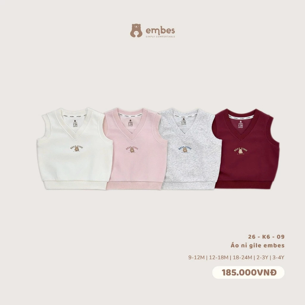 Áo Gile Cho Bé Embes, Áo Gile Trơn In Họa Tiết Chất Nỉ Mỏng Thu Đông Cho Bé Trai Bé Gái Size Từ 8-18kg