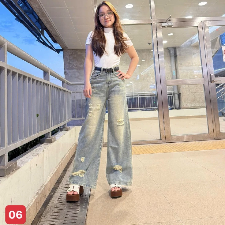 Quần jean Nữ Suông Lưng Cao, Quần Baggy Jean Nữ Ống Rộng chất bò không giãn thời trang trẻ trung 06