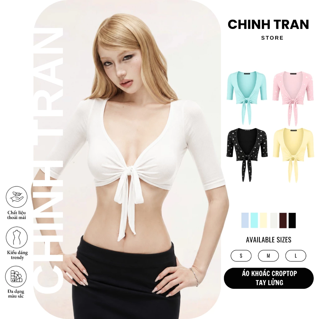 Áo Khoác Buộc Dây Tay Lửng Ôm Body Chất Thun Co Giãn - CHINH TRẦN STORE
