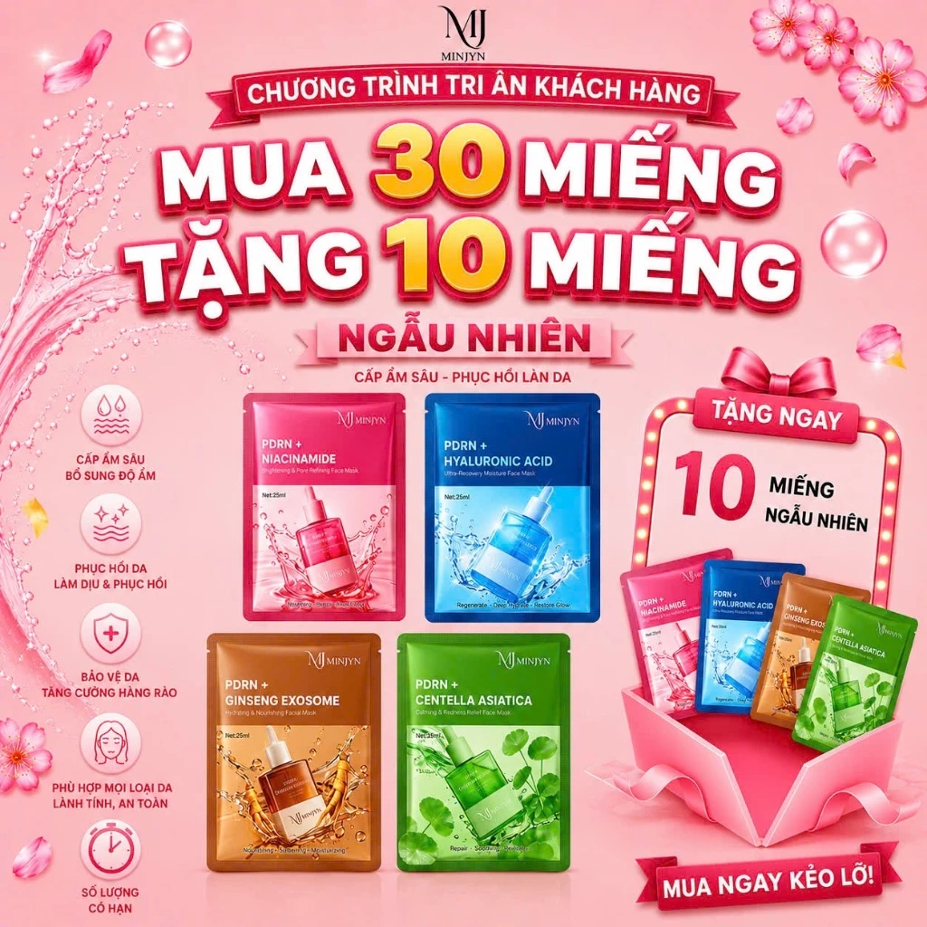 [COMBO 30M TẶNG 10M] Mặt nạ giấy MINJYN, mask làm sáng làn da xỉn màu cấp ẩm phục hồi giúp da sạch và rạng rỡ
