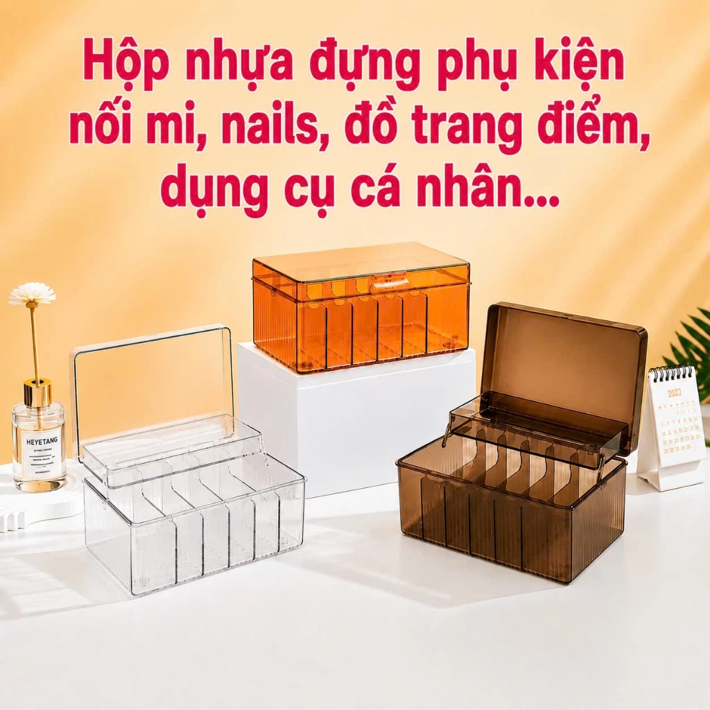 Hộp nhựa cao cấp sang trọng có chia ngăn đựng phụ kiện nối mi, nails, đồ trang điểm, dụng cụ cá nhân (dụng cụ nối mi)
