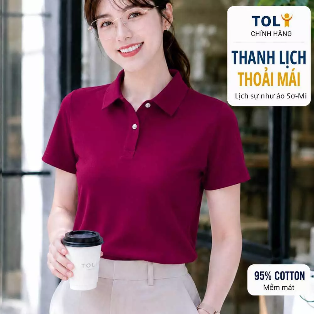 Áo polo nữ TOLI PLM24 – Cotton mềm, form suông thanh lịch, cổ sơ-mi gọn gàng, mặc đi làm & mỗi ngày