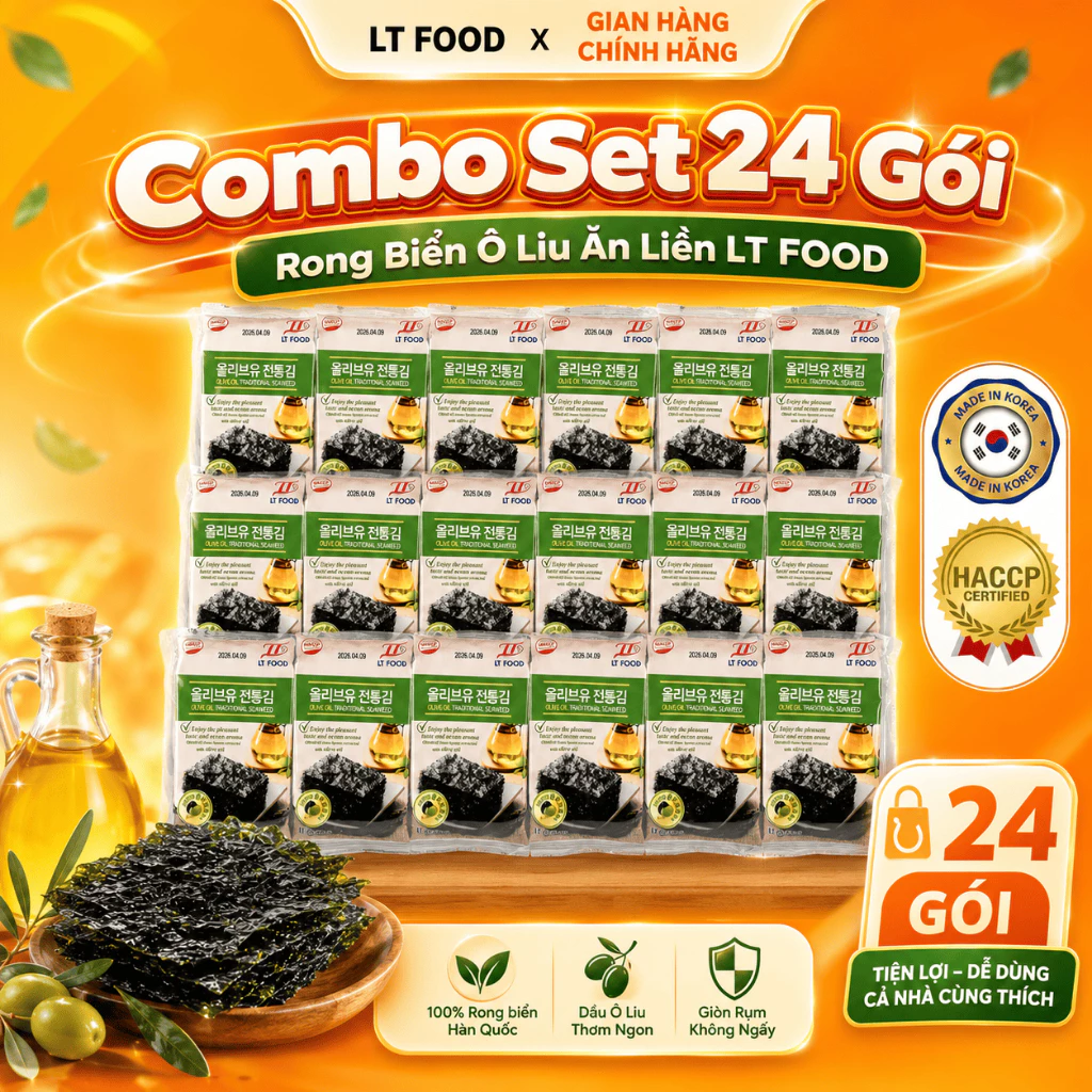 [Giá Siêu Tiết Kiệm] Combo 24 Gói Rong Biển Ăn Liền Lá Kim Hàn Quốc Dễ Ăn