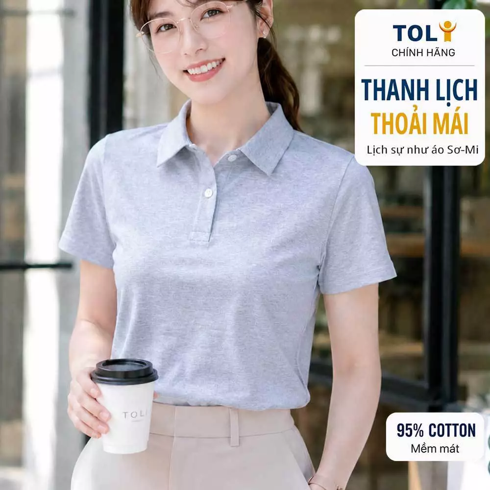 Áo polo nữ TOLI PLM09 – Cotton mềm, form suông thanh lịch, cổ sơ-mi gọn gàng, mặc đi làm & mỗi ngày