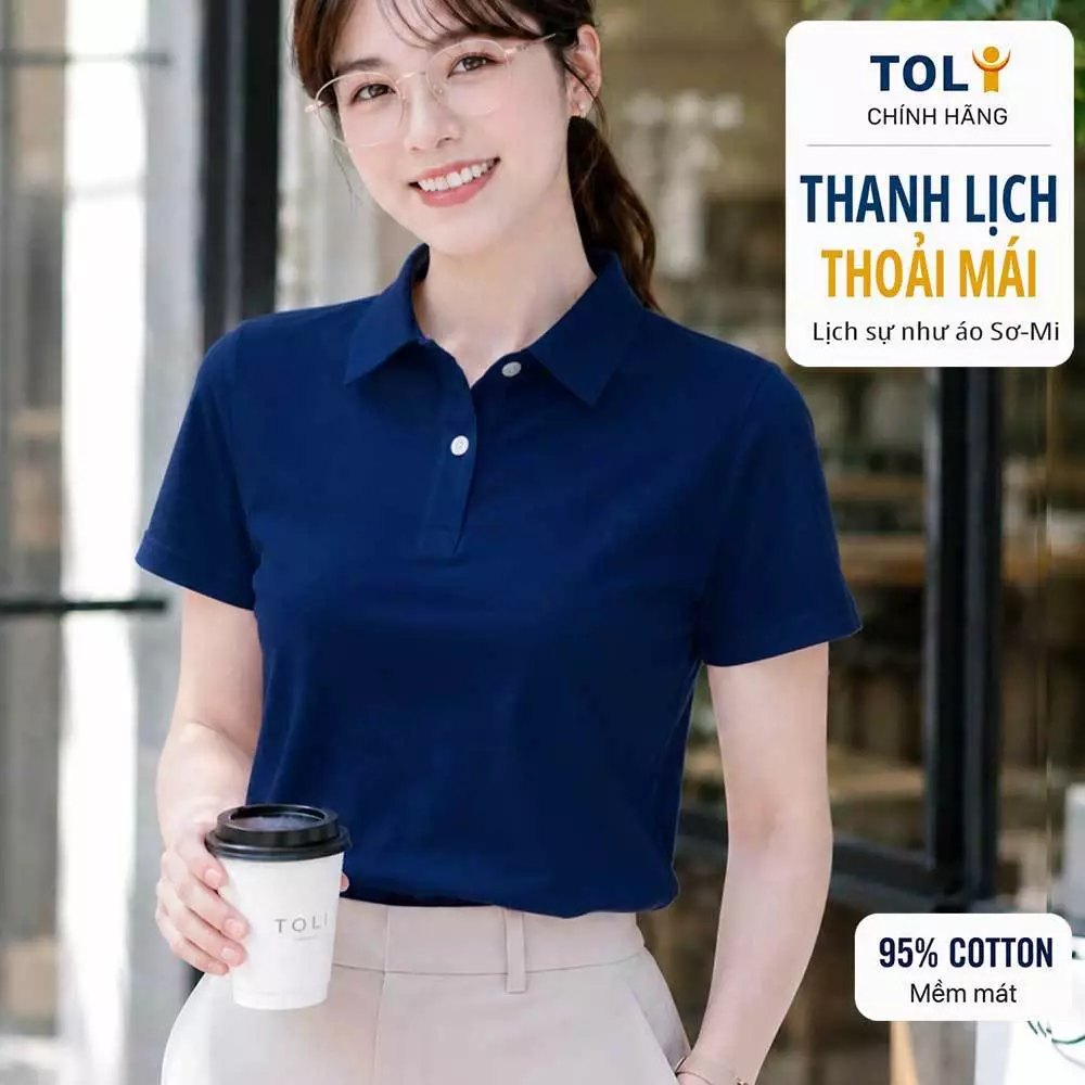 Áo polo nữ TOLI PLM46 – Cotton mềm, form suông thanh lịch, cổ sơ-mi gọn gàng, mặc đi làm & mỗi ngày